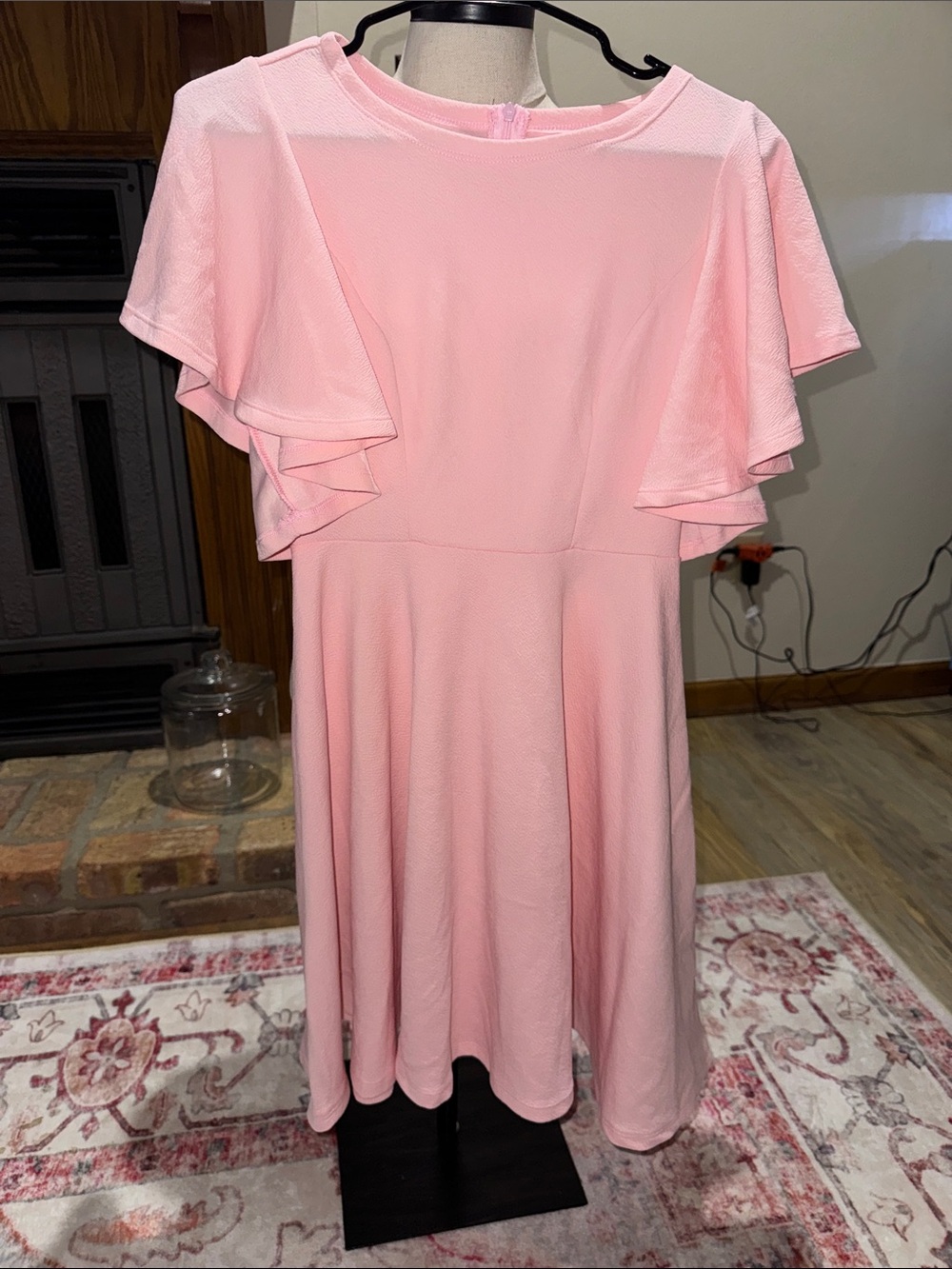 Light Pink Flutter-Sleeve Midi Dress